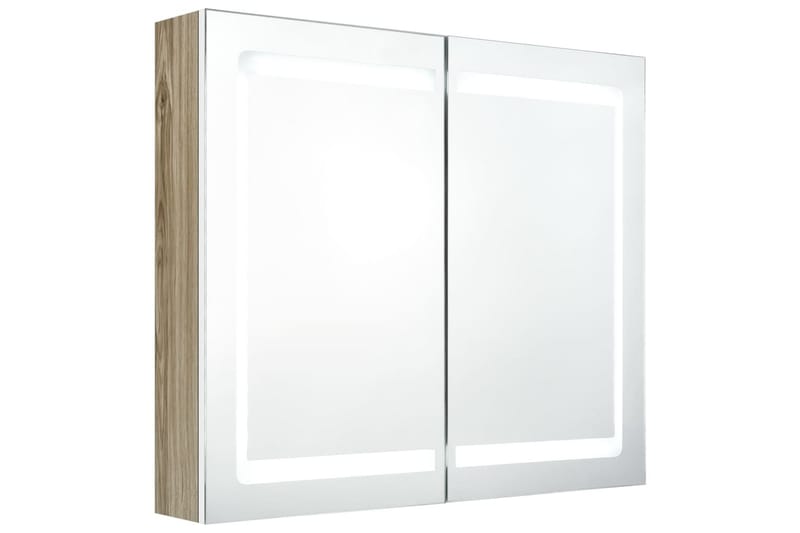 badeværelsesskab m. spejl + LED-lys 80x12x68 cm hvid og eg - Brun - Spejlskabe