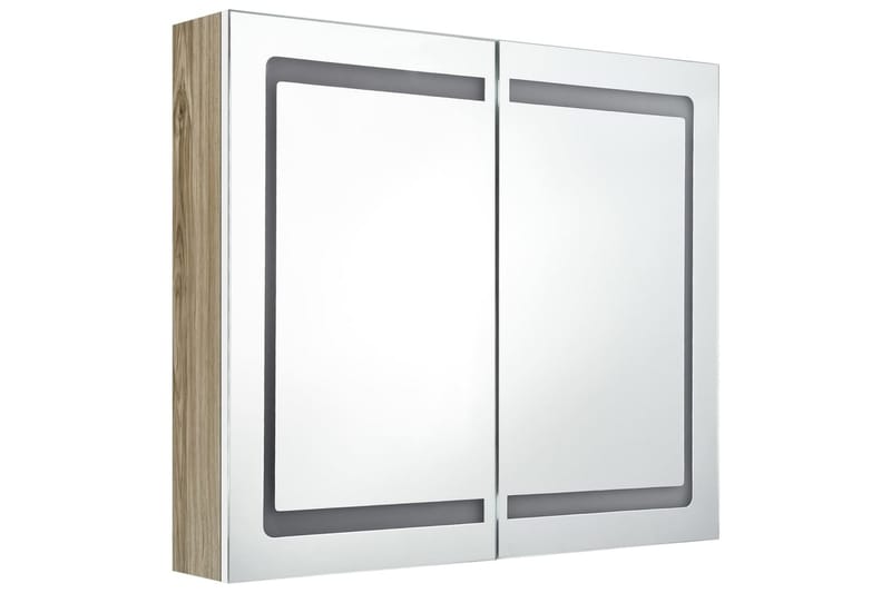 badeværelsesskab m. spejl + LED-lys 80x12x68 cm hvid og eg - Brun - Hus & renovering - Køkken & bad - Badeværelse - Badeværelsesmøbler - Spejlskabe