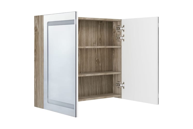 badeværelsesskab m. spejl + LED-lys 80x12x68 cm hvid og eg - Brun - Hus & renovering - Køkken & bad - Badeværelse - Badeværelsesmøbler - Spejlskabe
