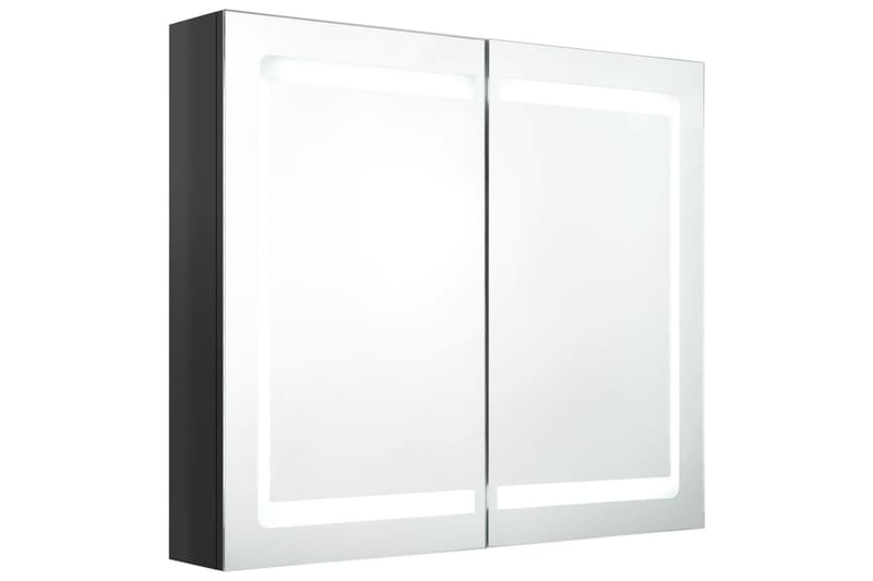 badeværelsesskab m. spejl + LED-lys 80x12x68 cm - Sort - Spejlskabe