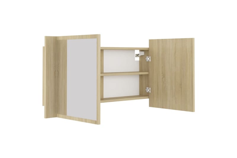badeværelsesskab m. spejl + LED-lys 90x12x45 cm sonoma-eg - Brun - Hus & renovering - Køkken & bad - Badeværelse - Badeværelsesmøbler - Spejlskabe