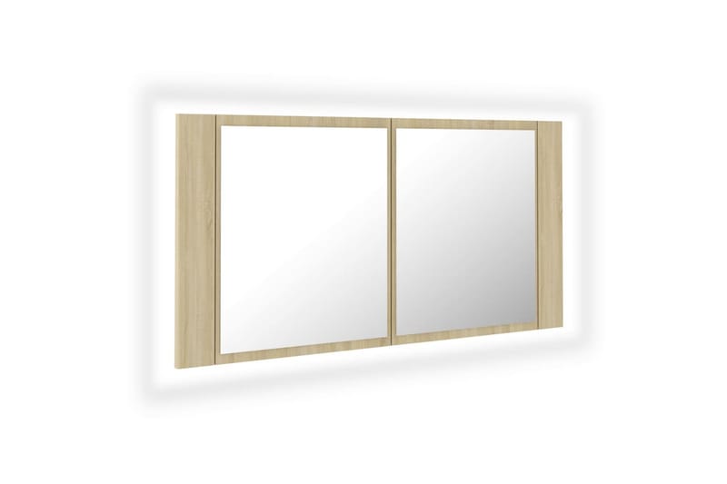 badeværelsesskab m. spejl + LED-lys 90x12x45 cm sonoma-eg - Brun - Hus & renovering - Køkken & bad - Badeværelse - Badeværelsesmøbler - Spejlskabe
