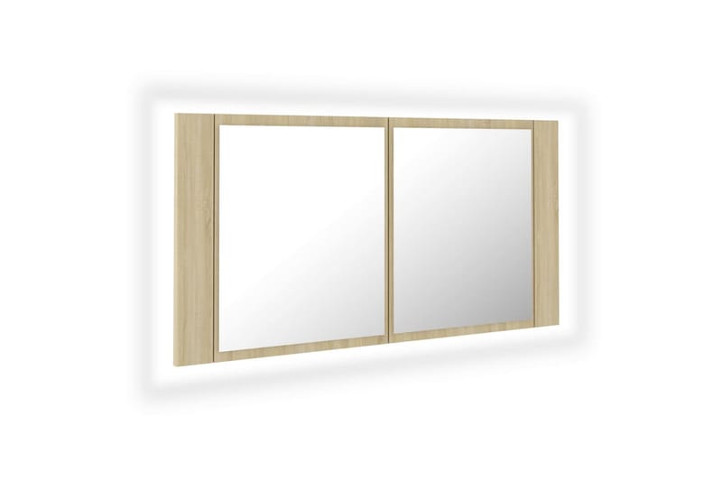 badeværelsesskab m. spejl + LED-lys 90x12x45 cm sonoma-eg - Brun - Spejlskabe