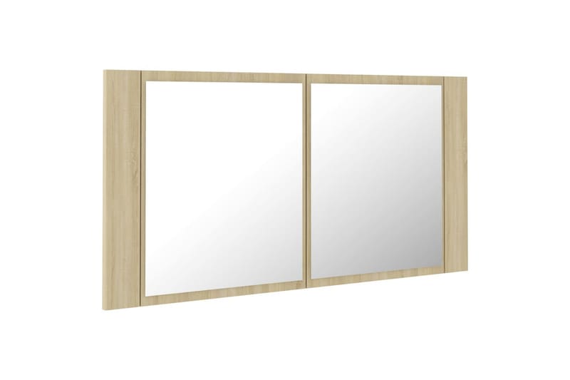 badeværelsesskab m. spejl + LED-lys 90x12x45 cm sonoma-eg - Brun - Spejlskabe