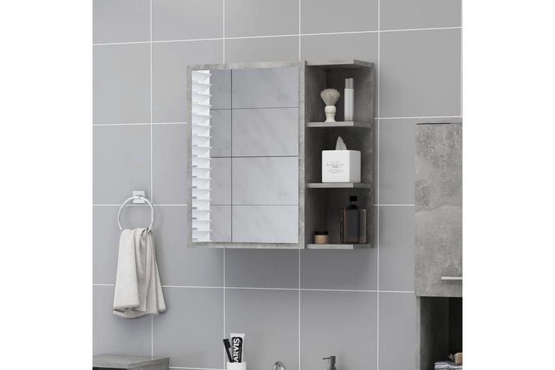 badeværelsesskab m. spejl 62,5x20,5x64 cm spånplade betongrå - Grå - Spejlskabe
