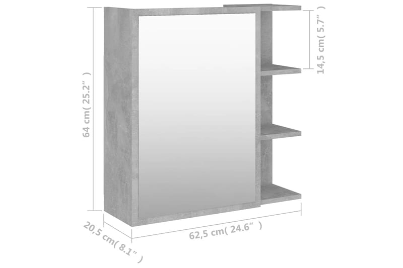 badeværelsesskab m. spejl 62,5x20,5x64 cm spånplade betongrå - Grå - Hus & renovering - Køkken & bad - Badeværelse - Badeværelsesmøbler - Spejlskabe