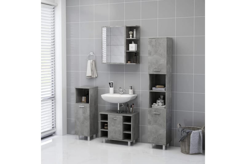 badeværelsesskab m. spejl 62,5x20,5x64 cm spånplade betongrå - Grå - Hus & renovering - Køkken & bad - Badeværelse - Badeværelsesmøbler - Spejlskabe