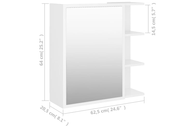 badeværelsesskab m. spejl 62,5x20,5x64 cm spånplade hvid - Hvid - Hus & renovering - Køkken & bad - Badeværelse - Badeværelsesmøbler - Spejlskabe