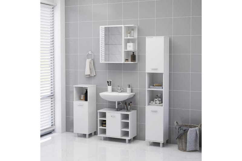 badeværelsesskab m. spejl 62,5x20,5x64 cm spånplade hvid - Hvid - Hus & renovering - Køkken & bad - Badeværelse - Badeværelsesmøbler - Spejlskabe