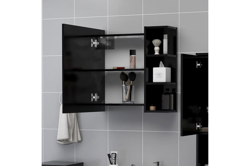 badeværelsesskab m. spejl 62,5x20,5x64 cm spånplade sort - Sort - Spejlskabe