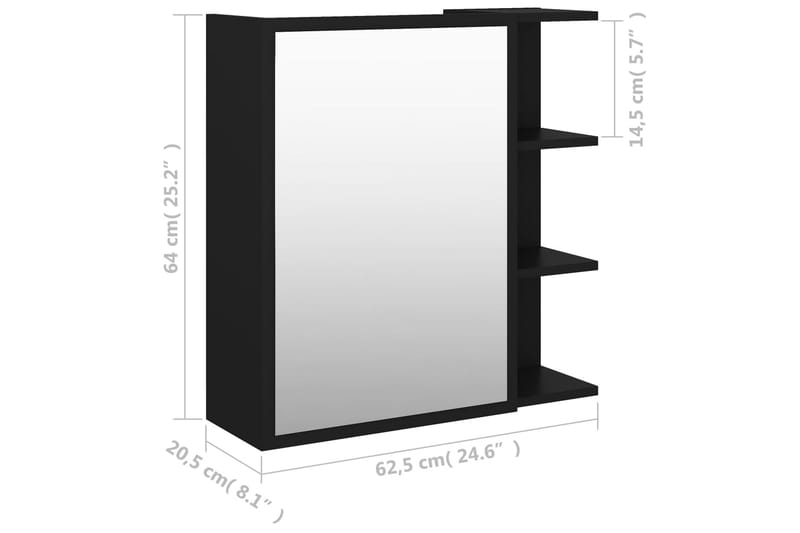 badeværelsesskab m. spejl 62,5x20,5x64 cm spånplade sort - Sort - Spejlskabe