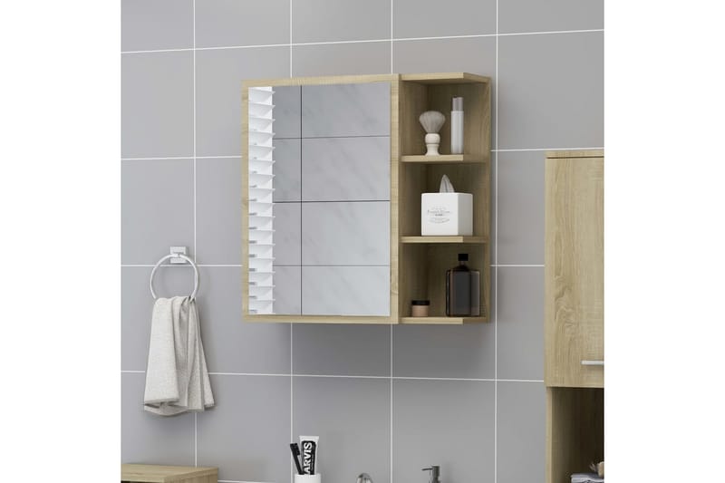 badeværelsesskab m. spejl 62,5x20,5x64cm spånplade sonoma-eg - Brun - Spejlskabe