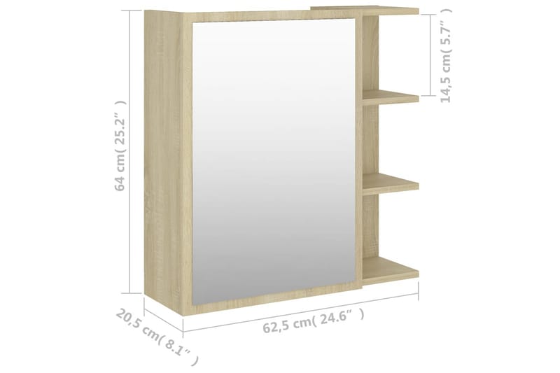 badeværelsesskab m. spejl 62,5x20,5x64cm spånplade sonoma-eg - Brun - Spejlskabe