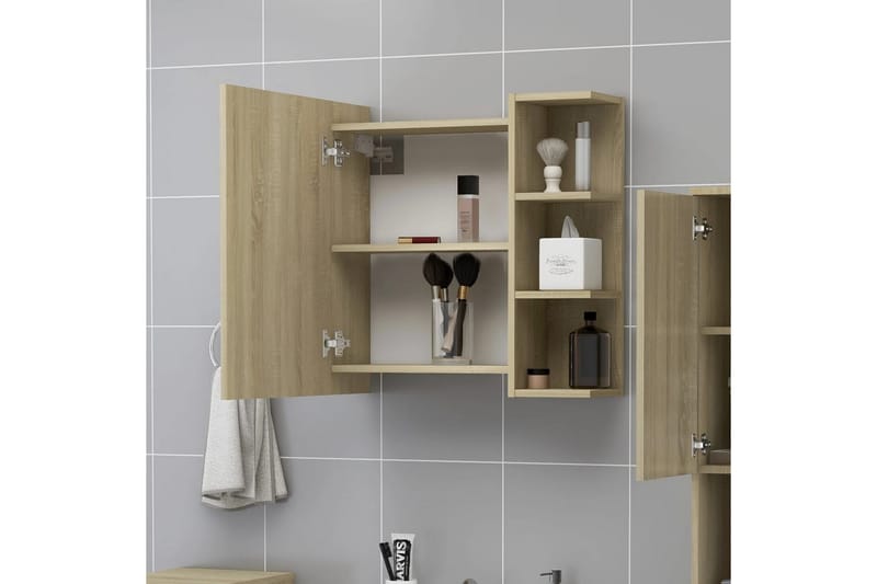 badeværelsesskab m. spejl 62,5x20,5x64cm spånplade sonoma-eg - Brun - Spejlskabe
