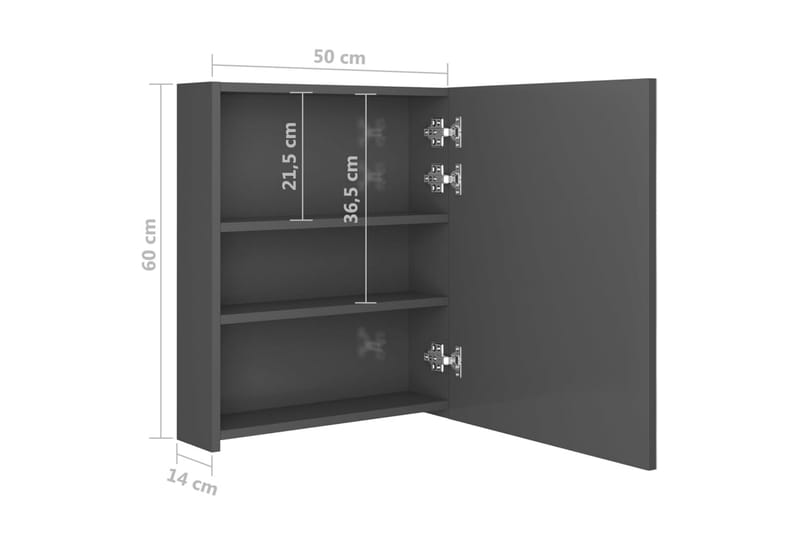 badeværelsesskab m. spejl LED 50x14x60 cm skinnende grå - Grå - Hus & renovering - Køkken & bad - Badeværelse - Badeværelsesmøbler - Spejlskabe