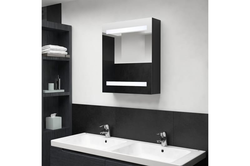 badeværelsesskab m. spejl LED 50x14x60 cm sort - Sort - Spejlskabe