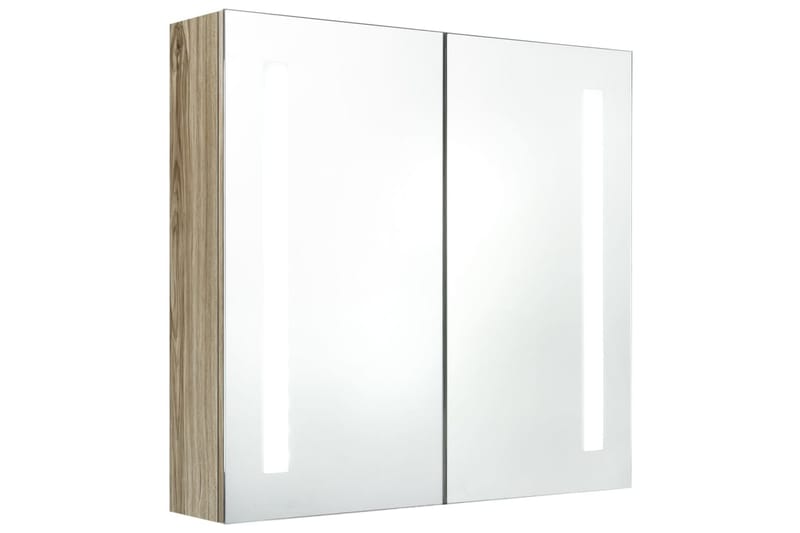 badeværelsesskab m. spejl LED 62x14x60 cm egetræ - Spejlskabe