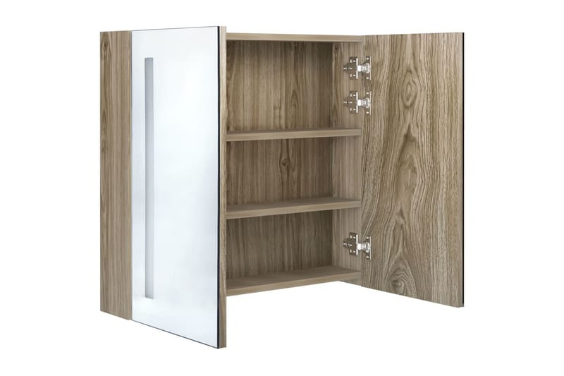 badeværelsesskab m. spejl LED 62x14x60 cm egetræ - Hus & renovering - Køkken & bad - Badeværelse - Badeværelsesmøbler - Spejlskabe