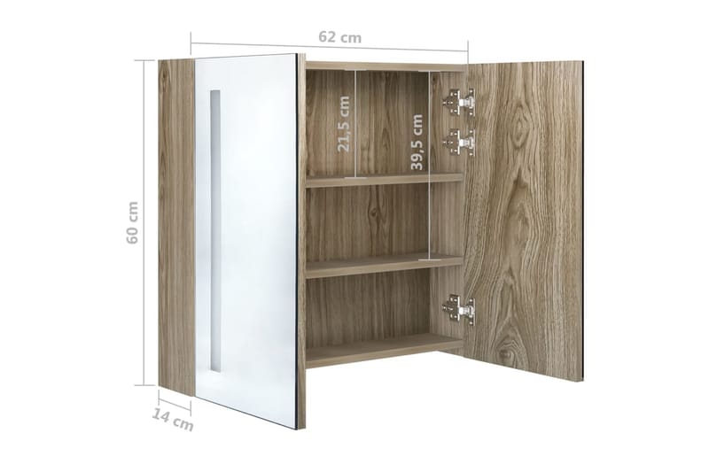 badeværelsesskab m. spejl LED 62x14x60 cm egetræ - Hus & renovering - Køkken & bad - Badeværelse - Badeværelsesmøbler - Spejlskabe