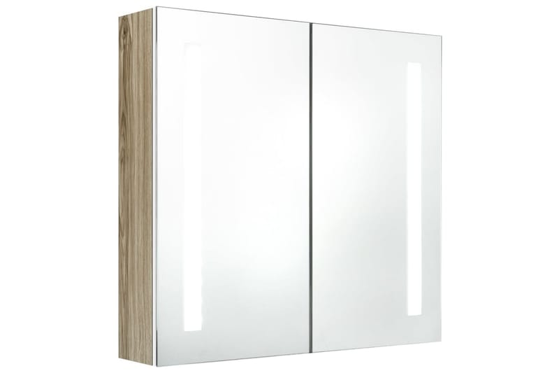 badeværelsesskab m. spejl LED 62x14x60 cm hvid og egetræ - Hus & renovering - Køkken & bad - Badeværelse - Badeværelsesmøbler - Spejlskabe
