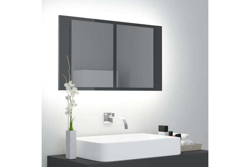 badeværelsesskab m. spejl og LED-lys 80x12x45 cm - Grå - Spejlskabe