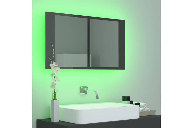 badeværelsesskab m. spejl og LED-lys 80x12x45 cm - Grå - Spejlskabe