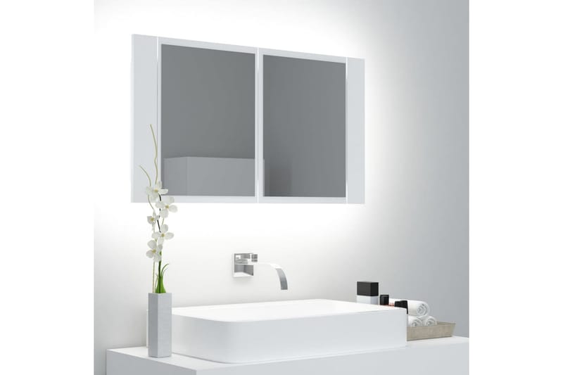 badeværelsesskab m. spejl og LED-lys 80x12x45 cm hvid - Hvid - Spejlskabe