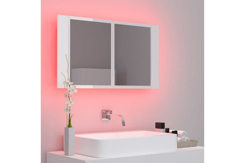 badeværelsesskab m. spejl og LED-lys 80x12x45 cm - Hvid - Spejlskabe