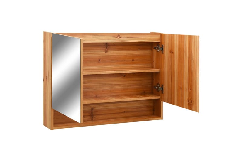 badeværelsesskab med spejl & LED 80x15x60cm MDF egetræsfarve - Brun - Spejlskabe