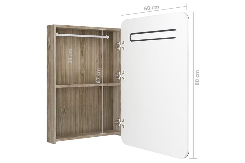 badeværelsesskab med spejl + LED-lys 60x11x80cm og egetræ - Hus & renovering - Køkken & bad - Badeværelse - Badeværelsesmøbler - Spejlskabe