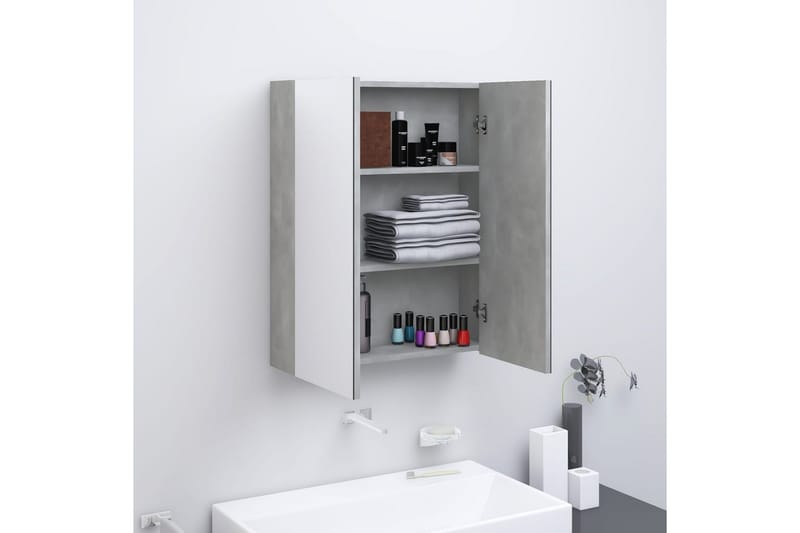 badeværelsesskab med spejl 60x15x75 cm MDF betongrå - Grå - Spejlskabe
