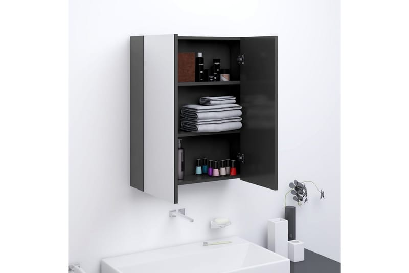 badeværelsesskab med spejl 60x15x75 cm MDF grå - Grå - Spejlskabe