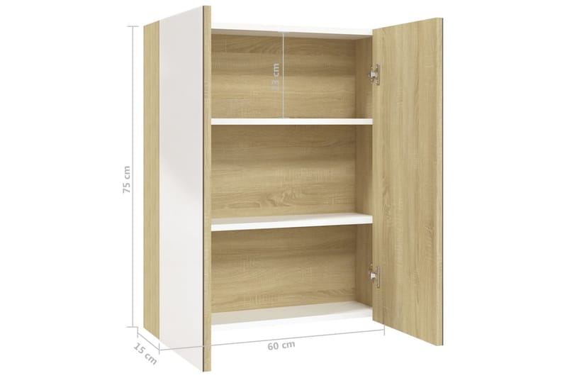 badeværelsesskab med spejl 60x15x75 cm MDF - Hvid - Hus & renovering - Køkken & bad - Badeværelse - Badeværelsesmøbler - Spejlskabe
