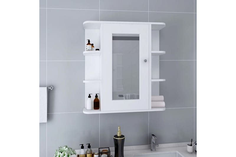 badeværelsesskab med spejl 66x17x63 cm MDF hvid - Hvid - Spejlskabe