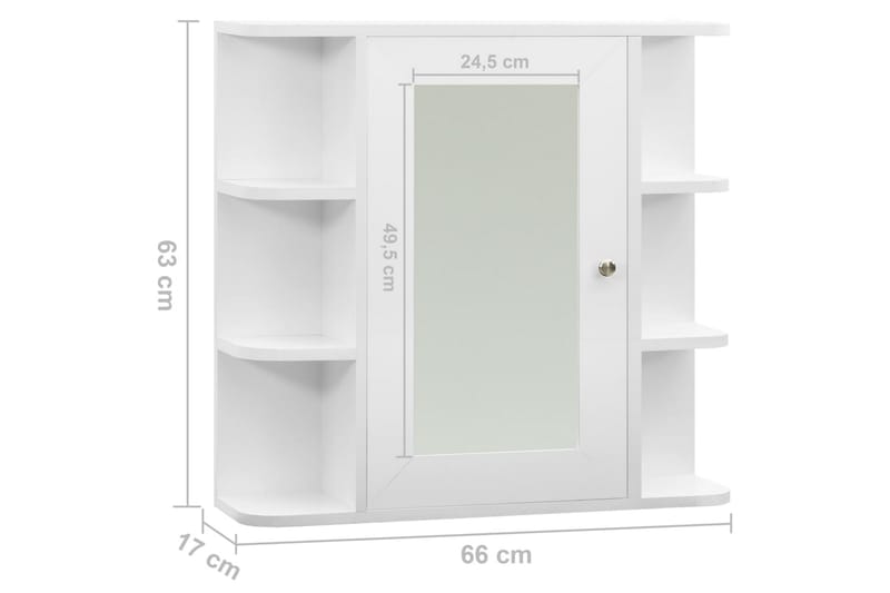 badeværelsesskab med spejl 66x17x63 cm MDF hvid - Hvid - Spejlskabe