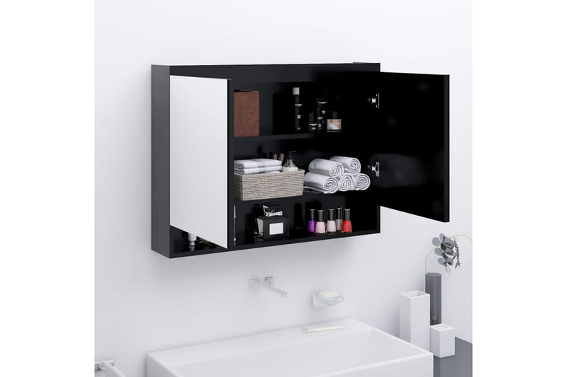 badeværelsesskab med spejl 80x15x60 cm MDF antracitgrå - Antracit - Spejlskabe