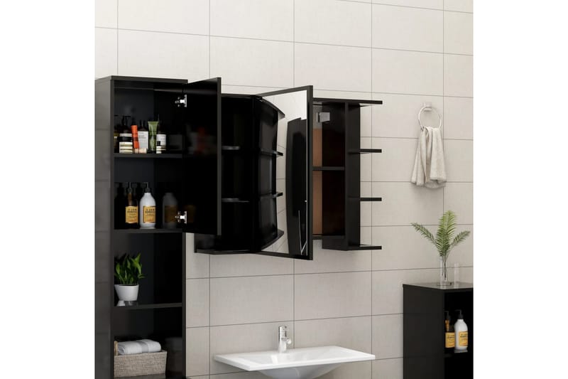 Badeværelsesskab Med Spejl 80X20,5X64 cm Spånplade Sort - Sort - Spejlskabe