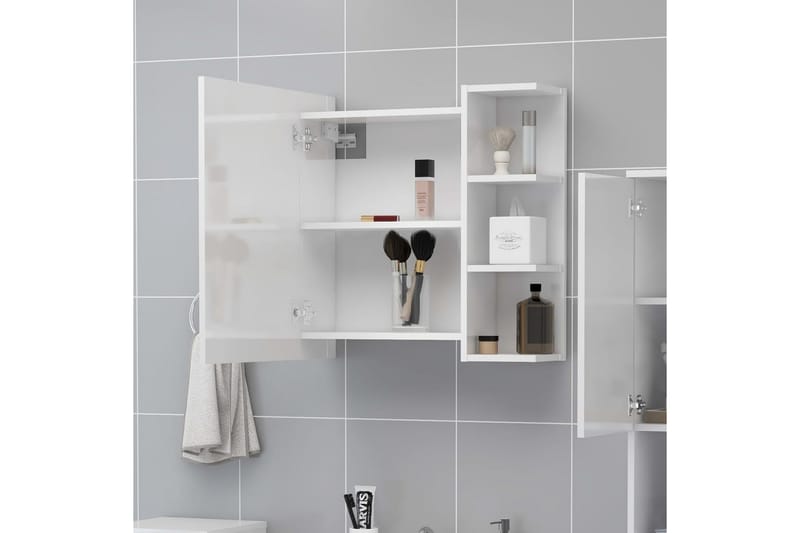 badeværelsesskab spejl 62,5x20,5x64 cm spånplade hvid - Hvid - Spejlskabe