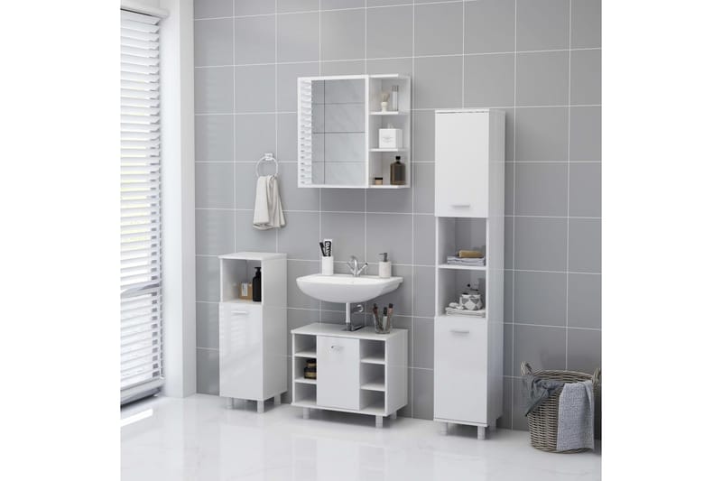 badeværelsesskab spejl 62,5x20,5x64 cm spånplade hvid - Hvid - Spejlskabe