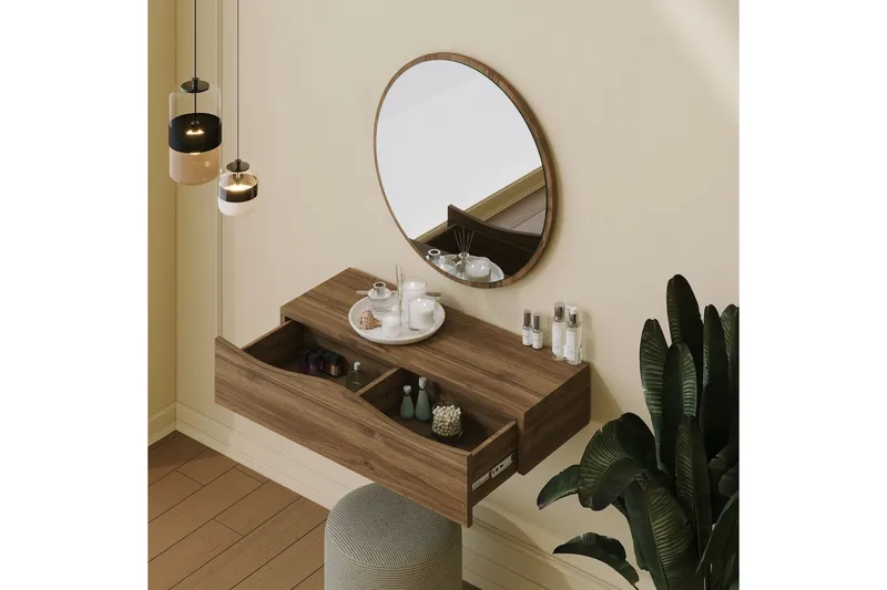 Princesse Vægskab med spejl 82 cm - Valnød finér - Hus & renovering - Køkken & bad - Badeværelse - Badeværelsesmøbler - Spejlskabe