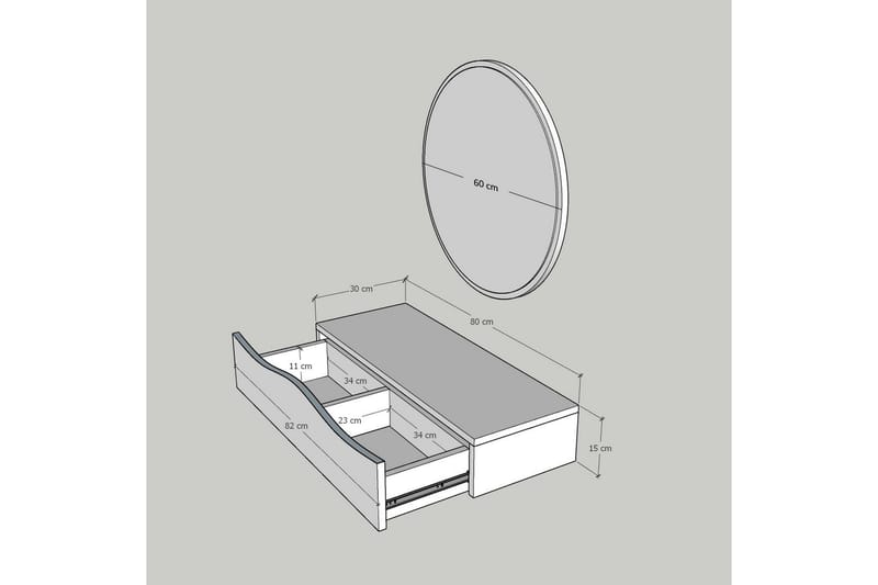 Princesse Vægskab med spejl 82 cm - Valnød finér - Hus & renovering - Køkken & bad - Badeværelse - Badeværelsesmøbler - Spejlskabe