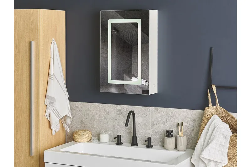 Roconda Badeværelsesskab 40 cm Spejl med LED-belysning, Hvid