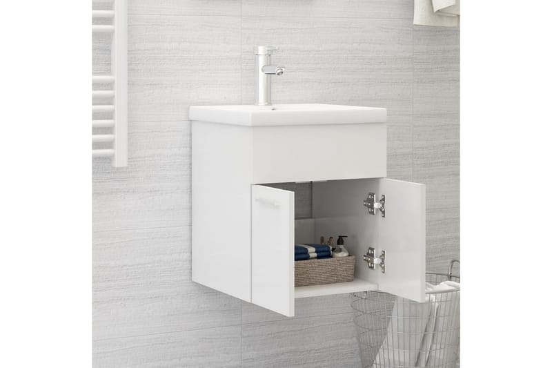 badeværelsesmøbelsæt med indbygget håndvask spånplade - Hvid - Underskab badeværelse