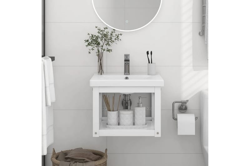 væghængt badeværelsesmøbel til håndvask 40x38x31 cm jern hvi - Hvid - Hus & renovering - Køkken & bad - Badeværelse - Badeværelsesmøbler - Underskab badeværelse