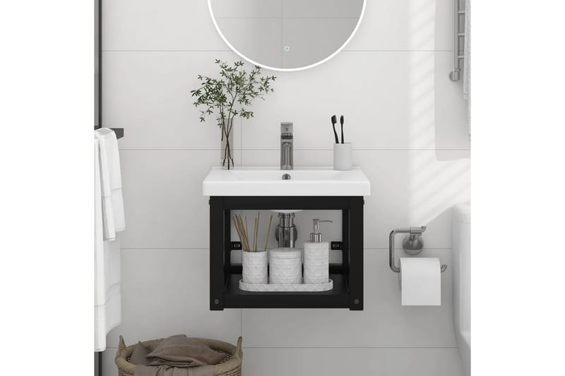 væghængt badeværelsesmøbel til håndvask 40x38x31 cm jern sor - Sort - Underskab badeværelse