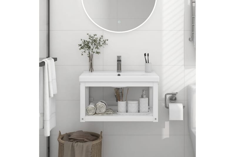 væghængt badeværelsesmøbel til håndvask 59x38x31 cm jern hvi - Hvid - Underskab badeværelse