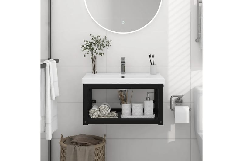 væghængt badeværelsesmøbel til håndvask 59x38x31 cm jern sor - Sort - Underskab badeværelse