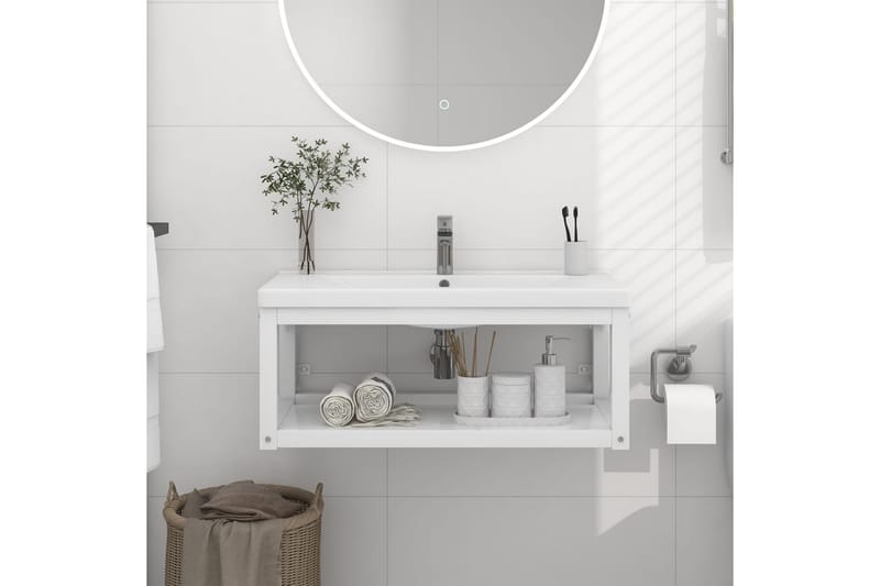 væghængt badeværelsesmøbel til håndvask 79x38x31 cm jern hvi - Hvid - Underskab badeværelse