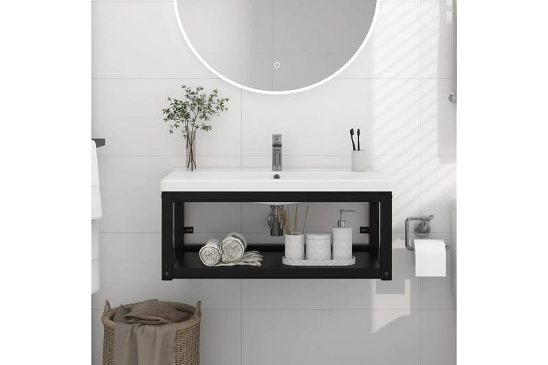 væghængt badeværelsesmøbel til håndvask 79x38x31 cm jern sor - Sort - Underskab badeværelse