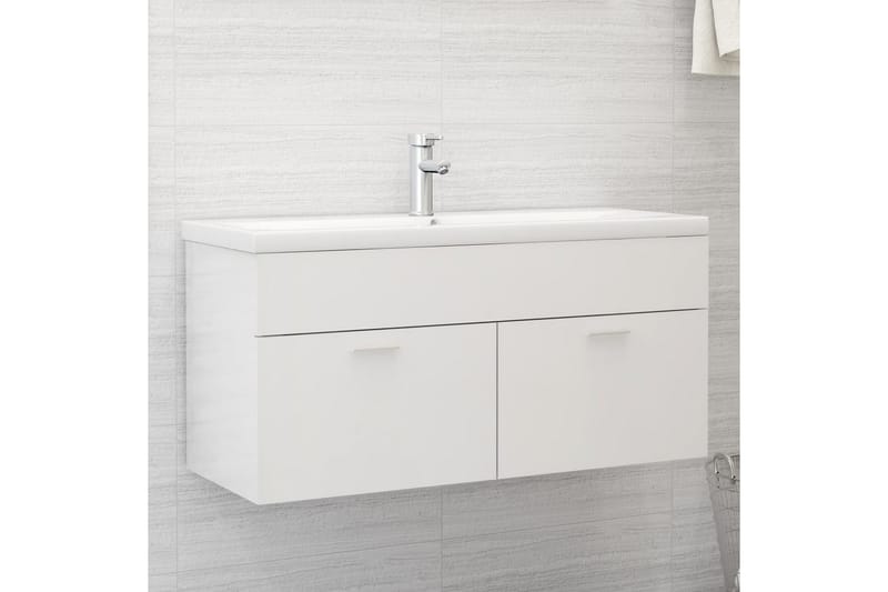 vaskeskab 100x38,5x46 cm spånplade hvid højglans - Hvid - Underskab badeværelse